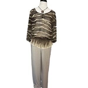 Chico's Size 0 (small) Sheer Peasant Zebra Print Top Peplum Elastic Waist